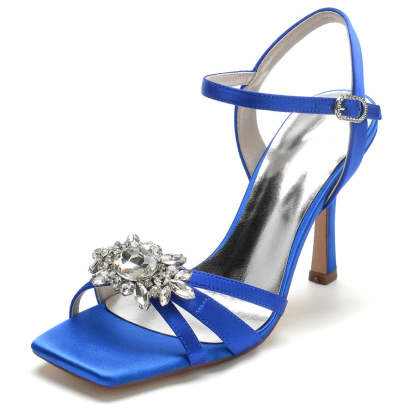 Elegant Open-Toe High Heel Bridal Shoes for Women with Rhinestones