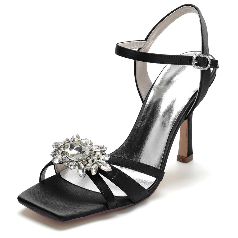 Elegant Open-Toe High Heel Bridal Shoes for Women with Rhinestones