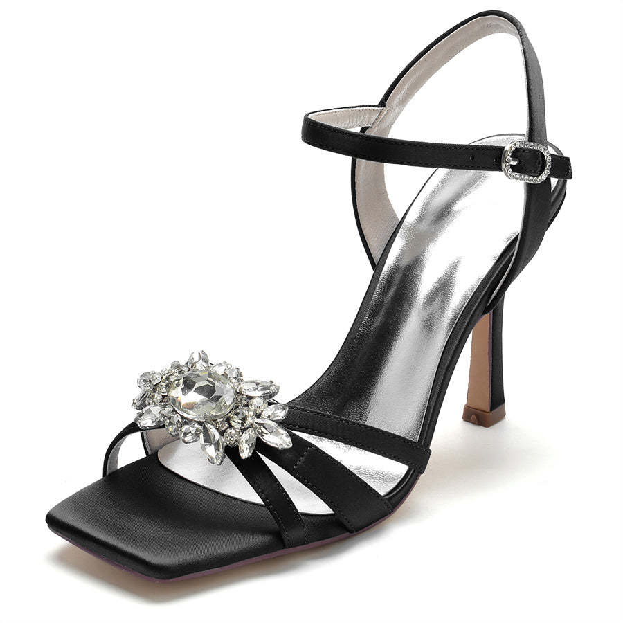 Elegant Open-Toe High Heel Bridal Shoes for Women with Rhinestones