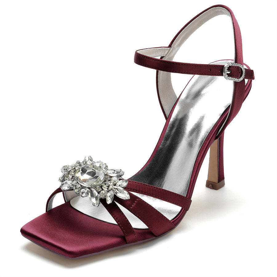 Elegant Open-Toe High Heel Bridal Shoes for Women with Rhinestones