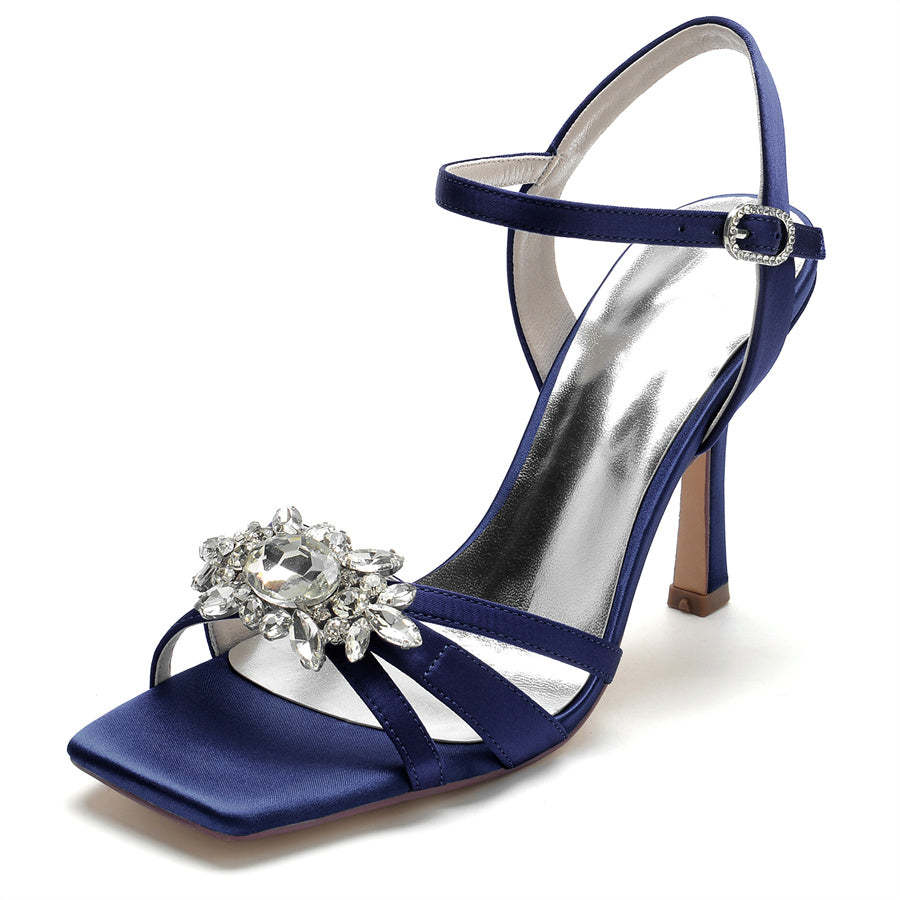 Elegant Open-Toe High Heel Bridal Shoes for Women with Rhinestones