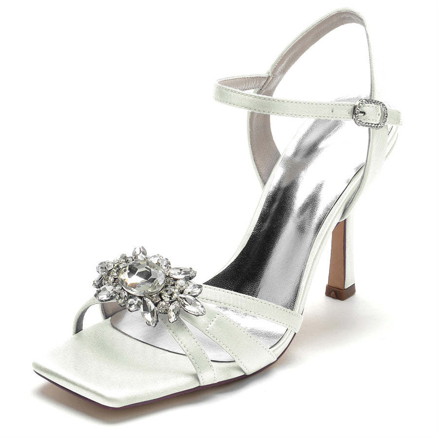 Elegant Open-Toe High Heel Bridal Shoes for Women with Rhinestones