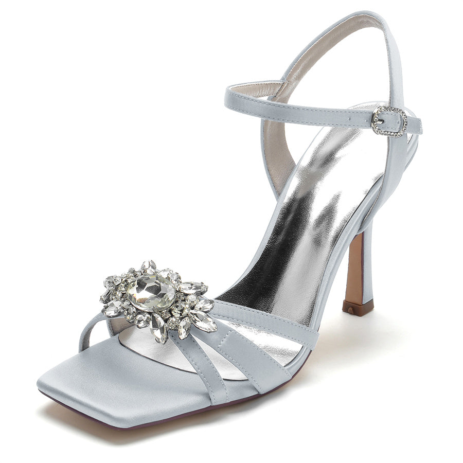 Elegant Open-Toe High Heel Bridal Shoes for Women with Rhinestones