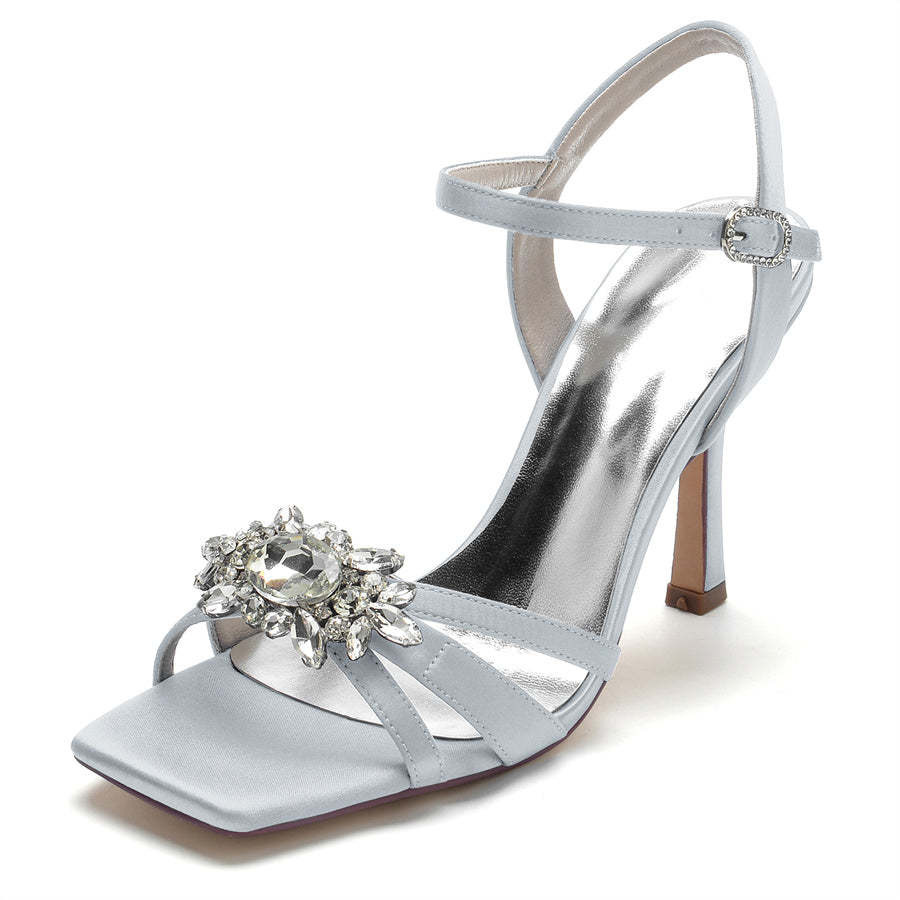 Elegant Open-Toe High Heel Bridal Shoes for Women with Rhinestones