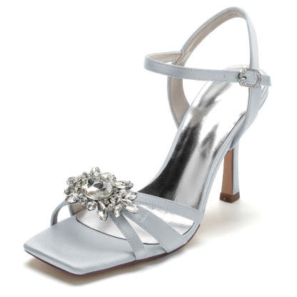 Elegant Open-Toe High Heel Bridal Shoes for Women with Rhinestones
