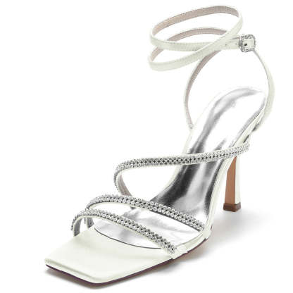 Unique High Heel Bridal Shoes for Women with Crystal Open Toe