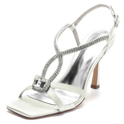 Unique High Heel Bridal Shoes for Women with Rhinestones and Opened Toe