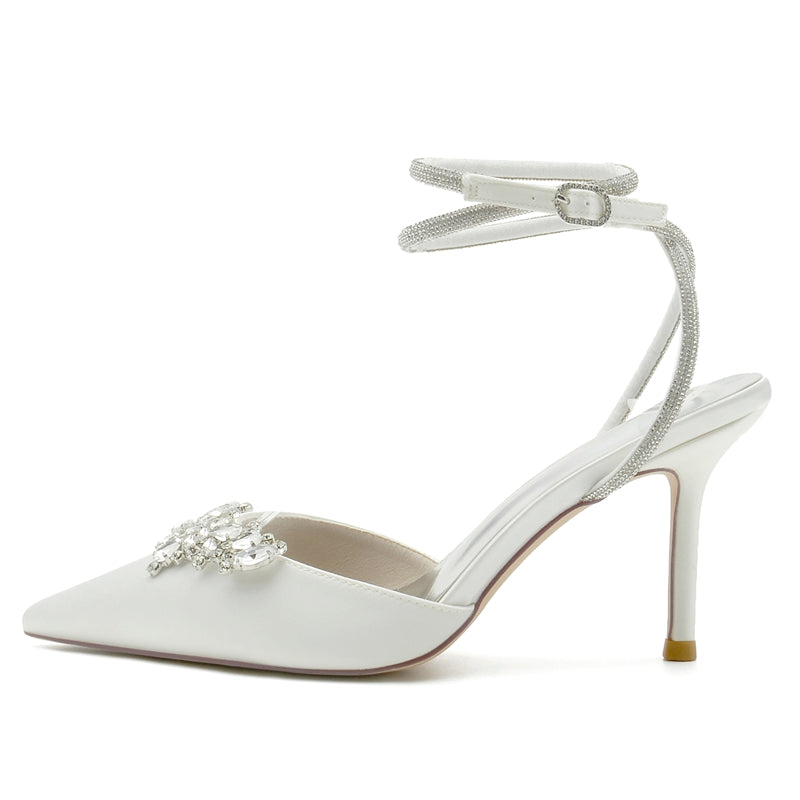 Exquisite High Heel Bridal Shoes for Women with Rhinestone Ankle Strap and Closed Toe
