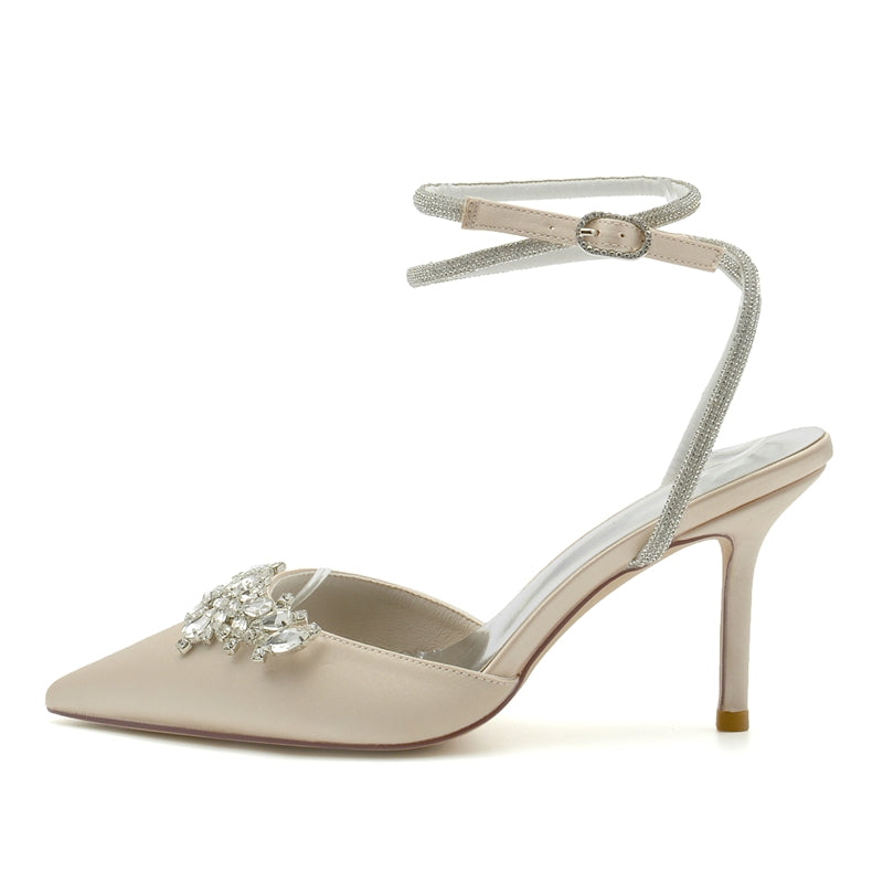 Exquisite High Heel Bridal Shoes for Women with Rhinestone Ankle Strap and Closed Toe