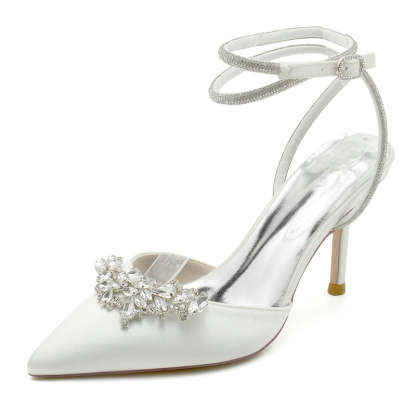 Exquisite High Heel Bridal Shoes for Women with Rhinestone Ankle Strap and Closed Toe