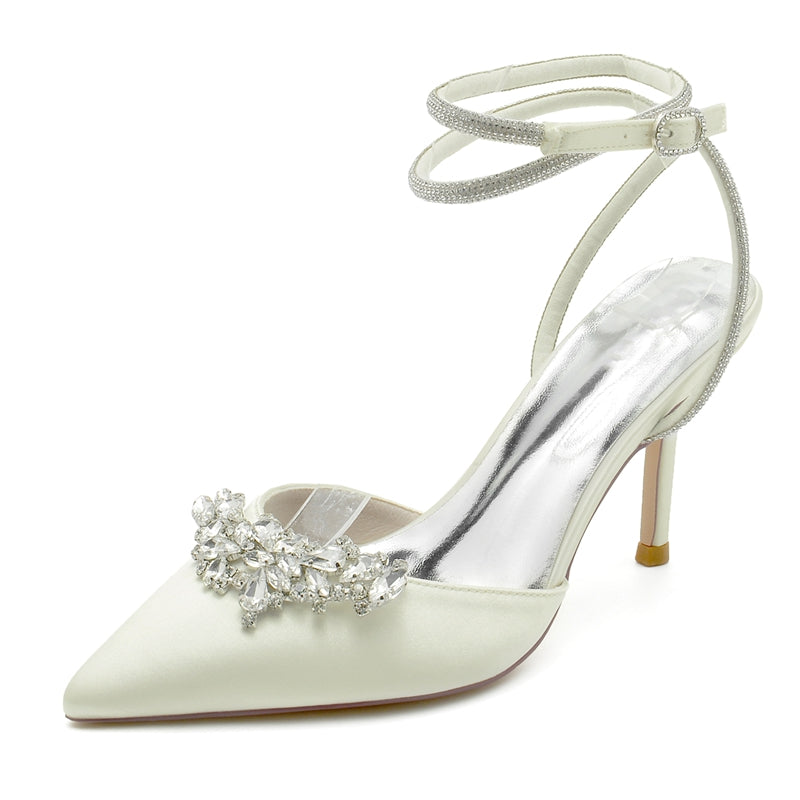 Exquisite High Heel Bridal Shoes for Women with Rhinestone Ankle Strap and Closed Toe