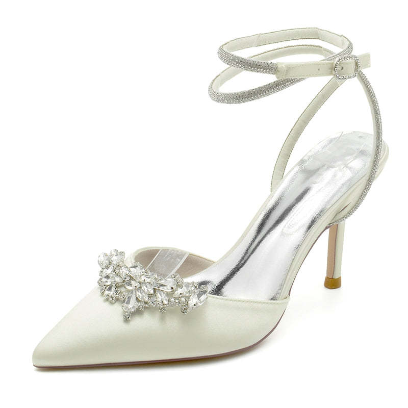 Exquisite High Heel Bridal Shoes for Women with Rhinestone Ankle Strap and Closed Toe
