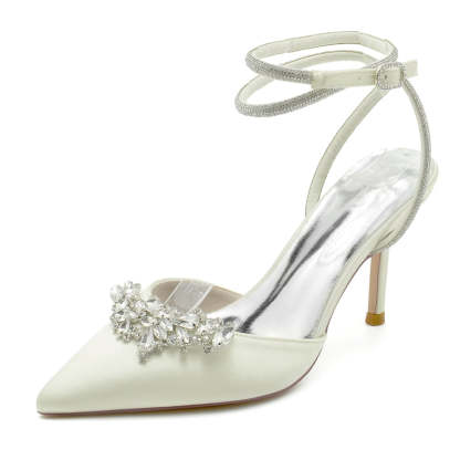 Exquisite High Heel Bridal Shoes for Women with Rhinestone Ankle Strap and Closed Toe