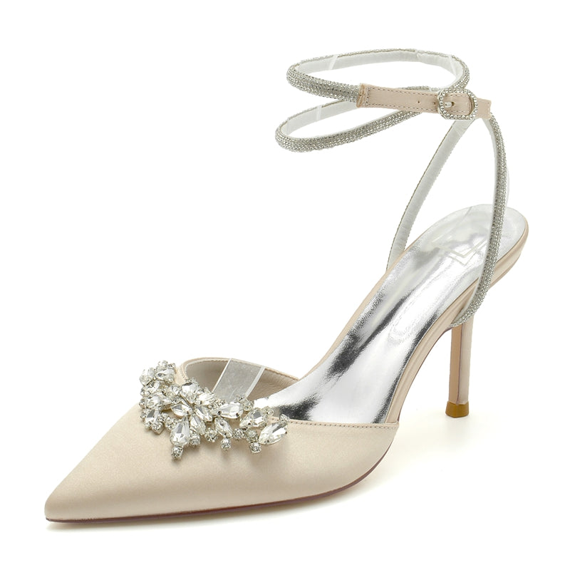 Exquisite High Heel Bridal Shoes for Women with Rhinestone Ankle Strap and Closed Toe