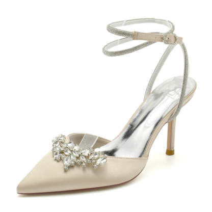 Exquisite High Heel Bridal Shoes for Women with Rhinestone Ankle Strap and Closed Toe