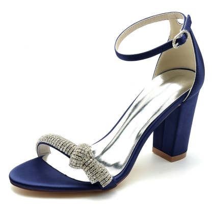 Bridal High Heel Shoes for Women with Open Toe Buckle and Crystal Knot