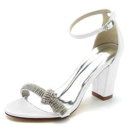 Bridal High Heel Shoes for Women with Open Toe Buckle and Crystal Knot
