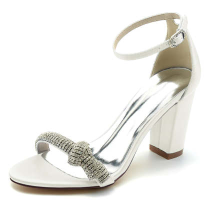 Bridal High Heel Shoes for Women with Open Toe Buckle and Crystal Knot
