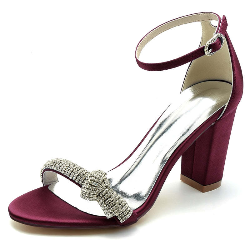 Bridal High Heel Shoes for Women with Open Toe Buckle and Crystal Knot