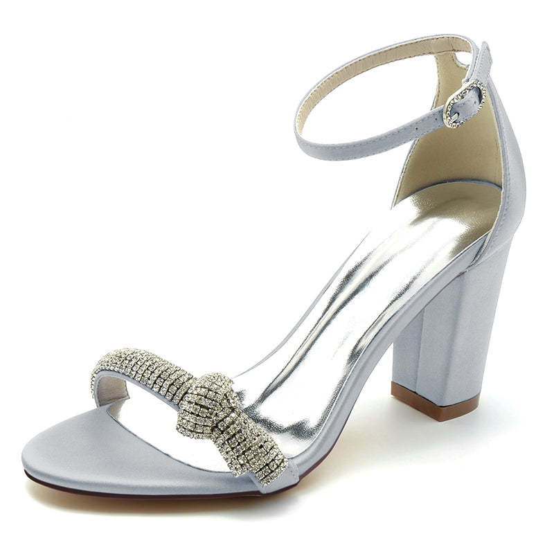 Bridal High Heel Shoes for Women with Open Toe Buckle and Crystal Knot