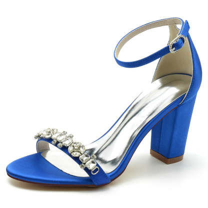 Bridal Shoes for Women with Open Toe Block Heel and Rhinestone Buckle