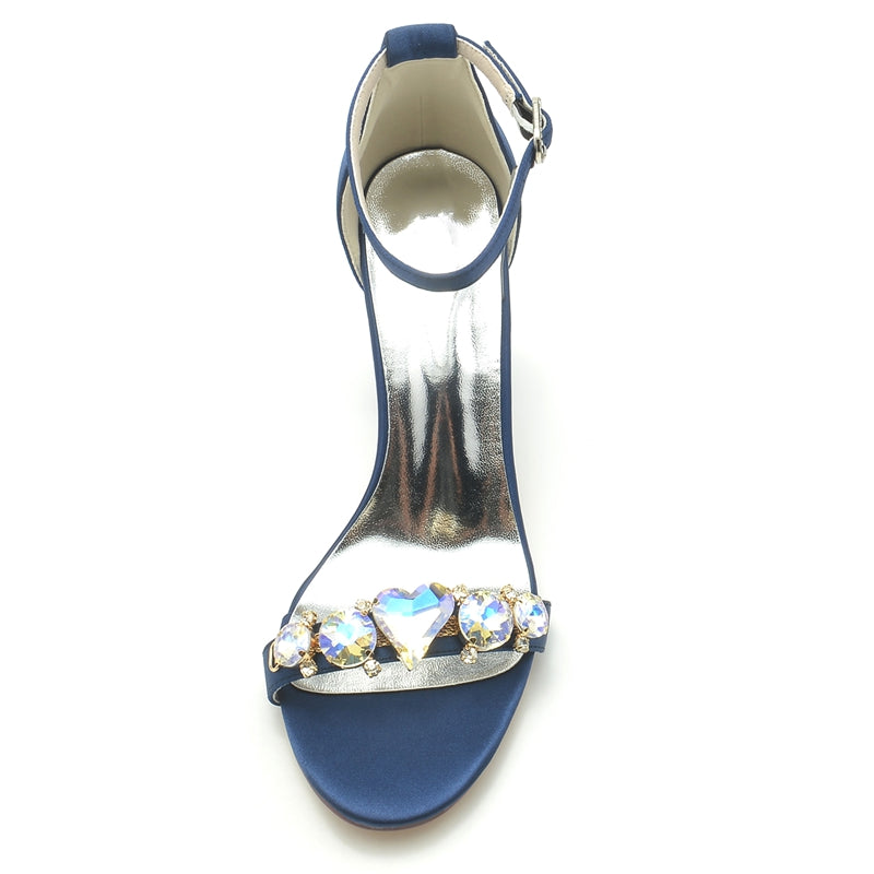 Bridal Shoes for Women with Opened Toe Block Heel and Luxurious Crystal Buckle