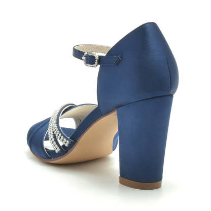 Bridal High Heel Shoes for Women with Double Rhinestone Rows and Open Toe