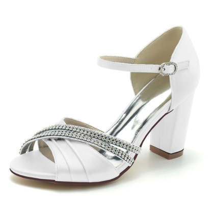 Bridal High Heel Shoes for Women with Double Rhinestone Rows and Open Toe