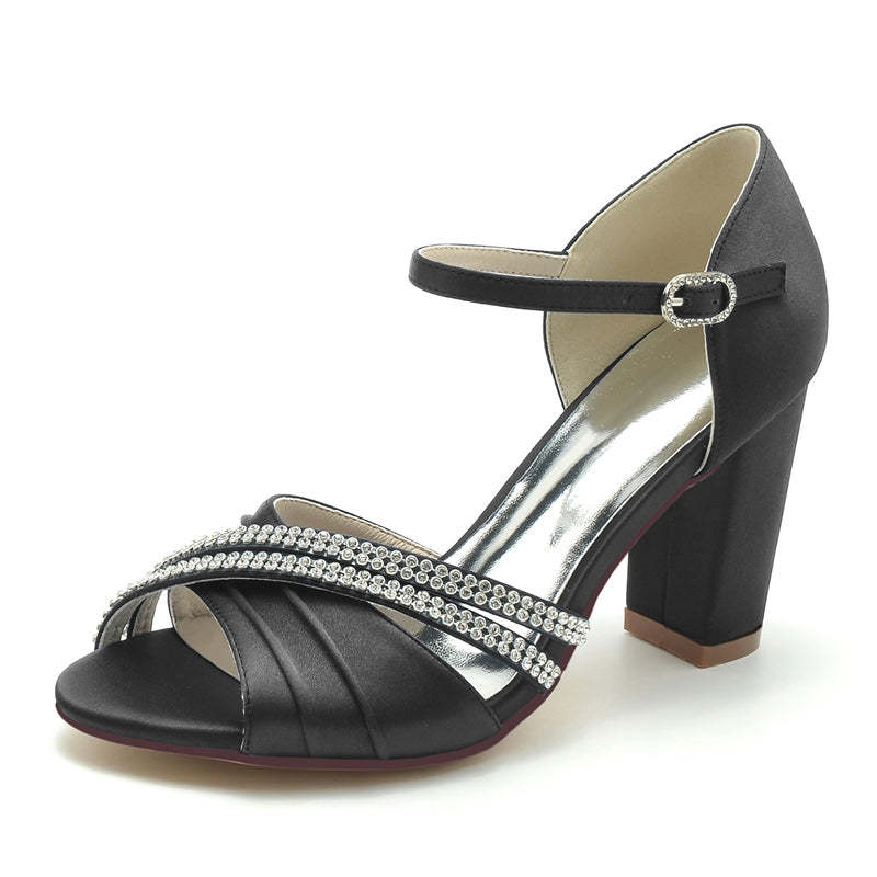 Bridal High Heel Shoes for Women with Double Rhinestone Rows and Open Toe