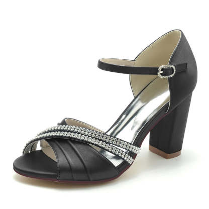 Bridal High Heel Shoes for Women with Double Rhinestone Rows and Open Toe