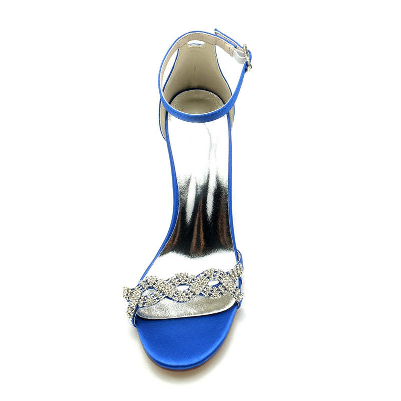 Bridal Shoes for Women with Rhinestone Straps Open Toe and Buckle-Enclosed Heel
