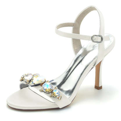 Bridal Shoes for Women with Rhinestone Buckle and Stiletto Heel Open Toe