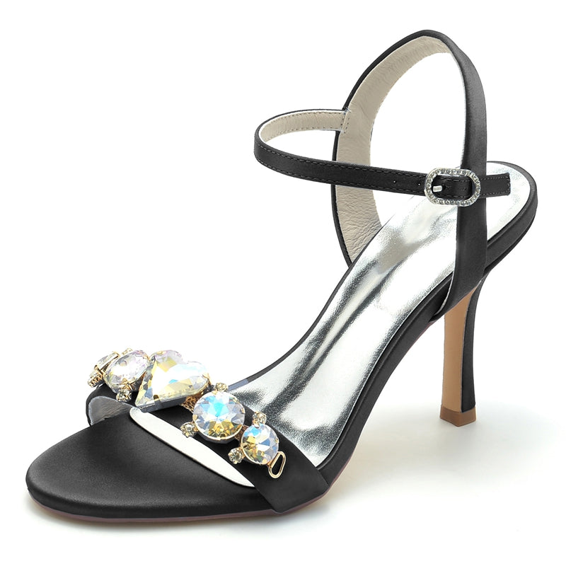 Bridal Shoes for Women with Rhinestone Buckle and Stiletto Heel Open Toe