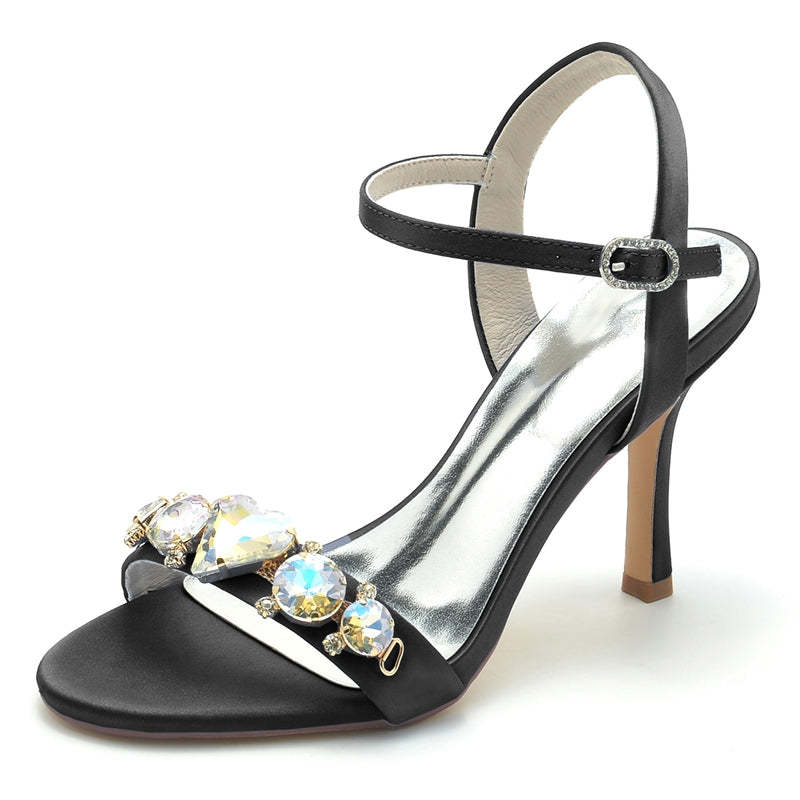 Bridal Shoes for Women with Rhinestone Buckle and Stiletto Heel Open Toe