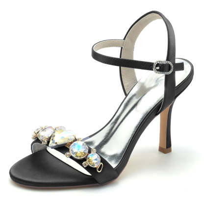 Bridal Shoes for Women with Rhinestone Buckle and Stiletto Heel Open Toe