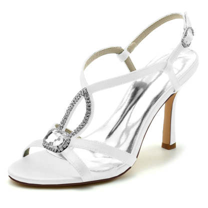 Bridal Shoes for Women with Rhinestone Straps and Buckle High Heel Open Toe Square