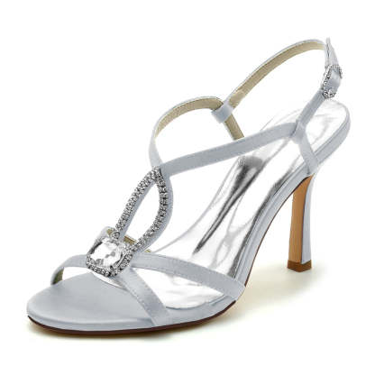 Bridal Shoes for Women with Rhinestone Straps and Buckle High Heel Open Toe Square