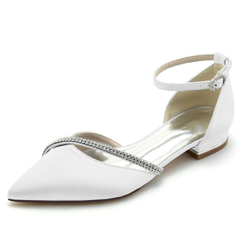 Bridal Shoes for Women with Crystal Straps Pointed Toe and Low Heel
