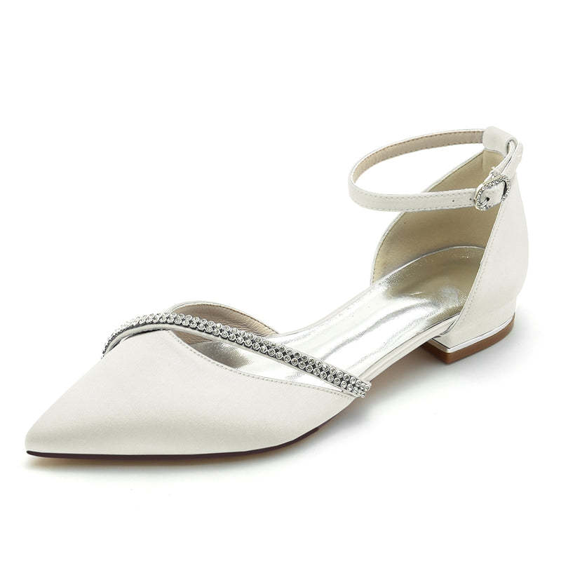 Bridal Shoes for Women with Crystal Straps Pointed Toe and Low Heel
