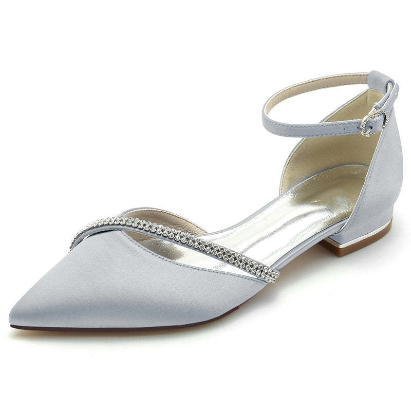 Bridal Shoes for Women with Crystal Straps Pointed Toe and Low Heel