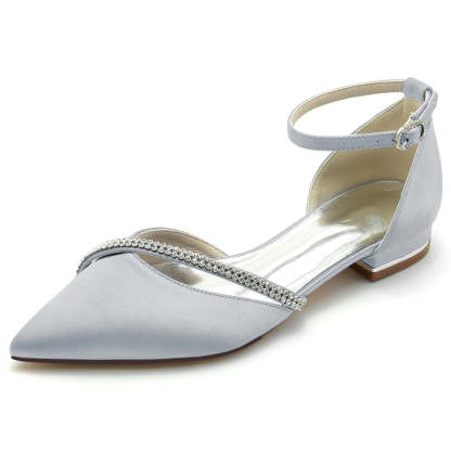 Bridal Shoes for Women with Crystal Straps Pointed Toe and Low Heel