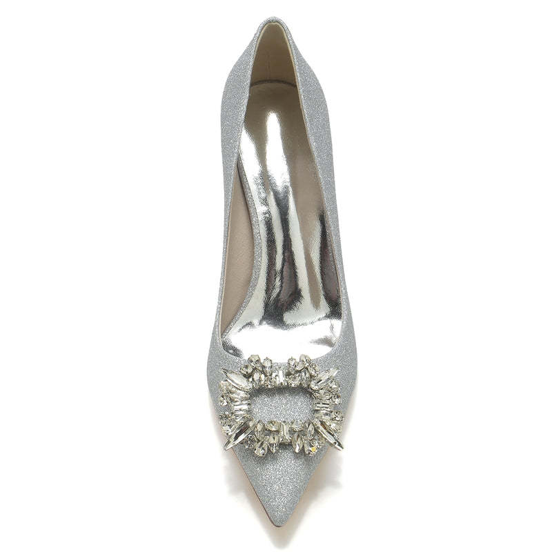 Elegant Bridal Shoes for Women: Pointed Toe High Heel with Square Rhinestone