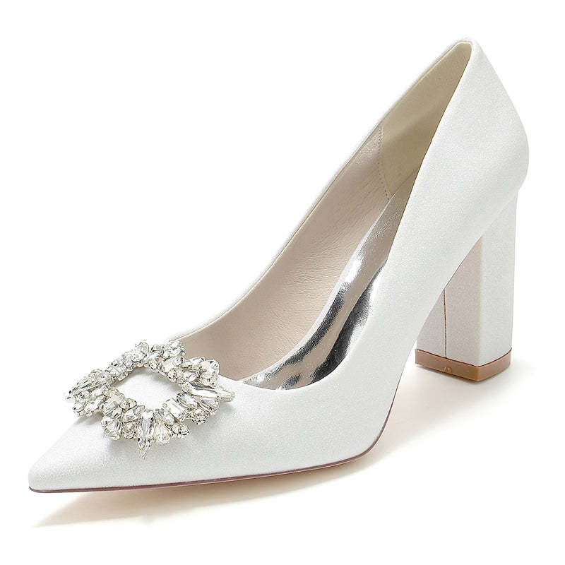 Elegant Bridal Shoes for Women: Pointed Toe High Heel with Square Rhinestone