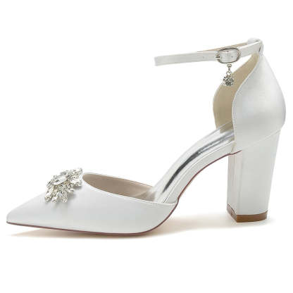 Bridal Shoes for Women with Sparkling Rhinestone Buckle and Chunky Heel