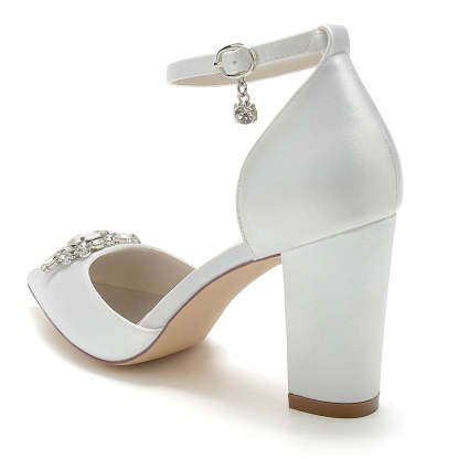 Bridal Shoes for Women with Sparkling Rhinestone Buckle and Chunky Heel