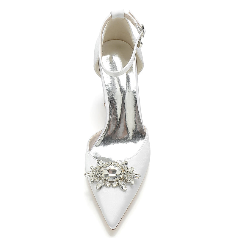 Bridal Shoes for Women with Sparkling Rhinestone Buckle and Chunky Heel