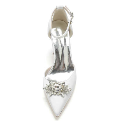 Bridal Shoes for Women with Sparkling Rhinestone Buckle and Chunky Heel