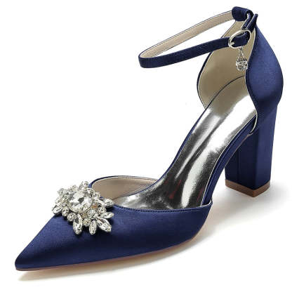 Bridal Shoes for Women with Sparkling Rhinestone Buckle and Chunky Heel
