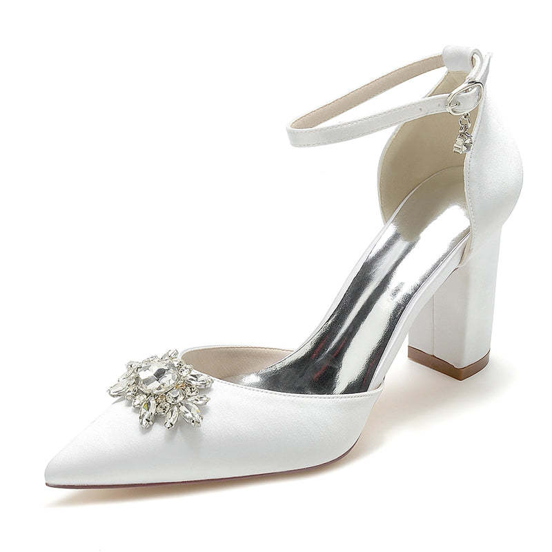 Bridal Shoes for Women with Sparkling Rhinestone Buckle and Chunky Heel