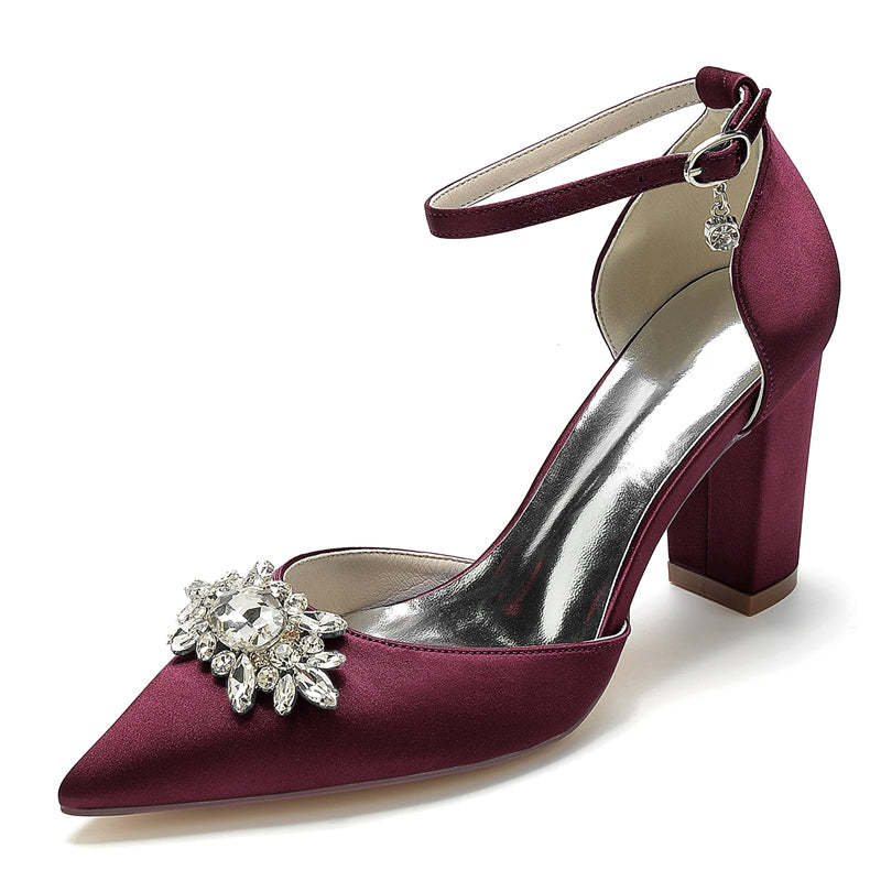 Bridal Shoes for Women with Sparkling Rhinestone Buckle and Chunky Heel
